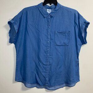 Como Re-Vintage Women's Button-Front 1-Pocket Short-Sleeve Shirt 2XL Blue